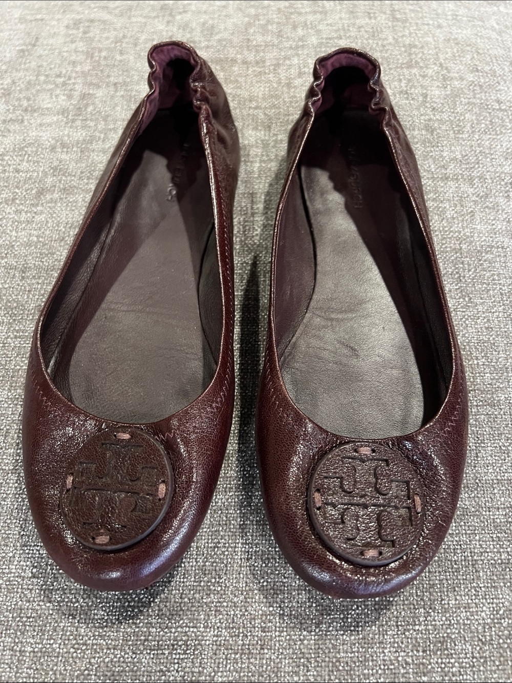 Women's Burgundy Leather Ballet Flats Tory Burch